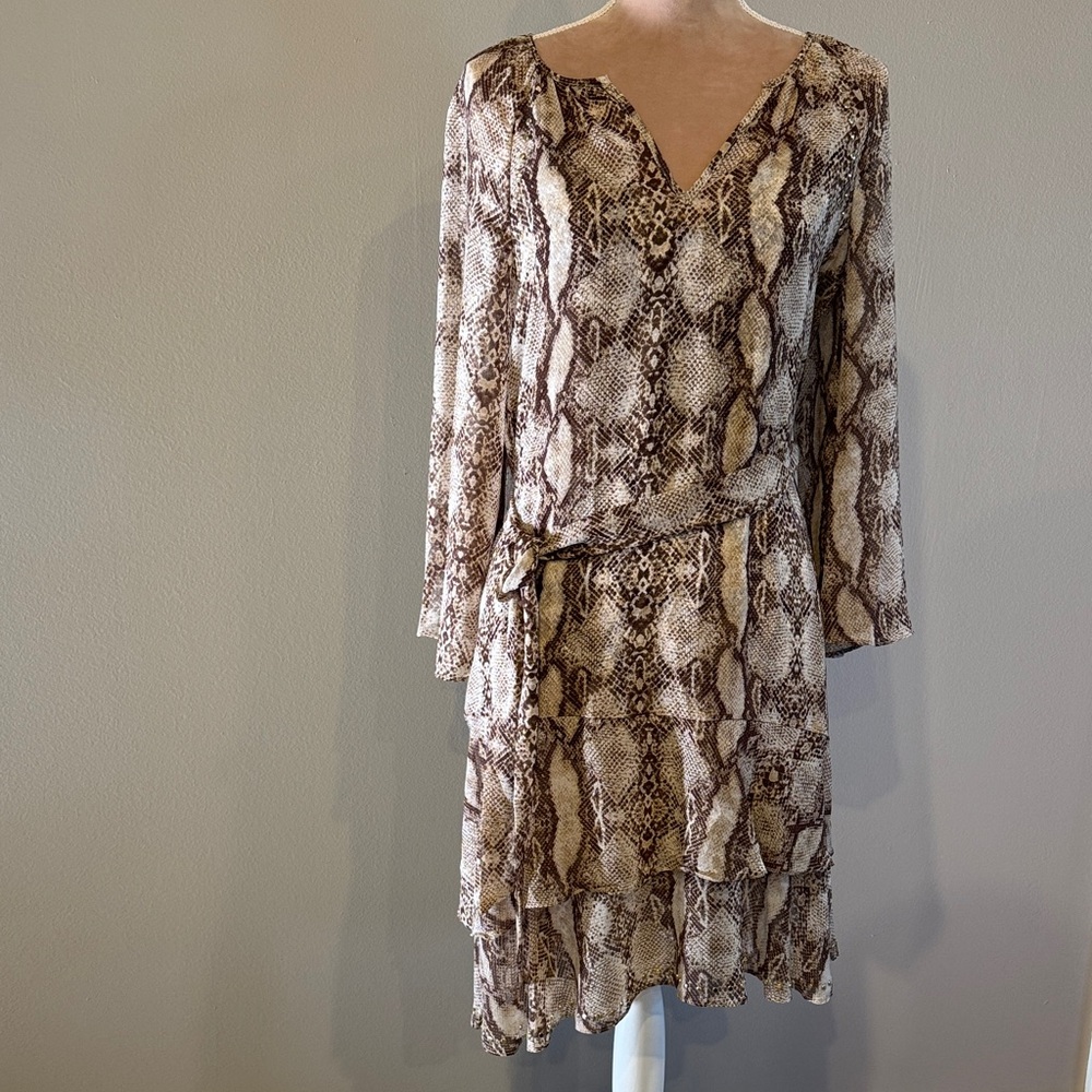 White House Black Market Brown Snake Print Long Sleeve Dress